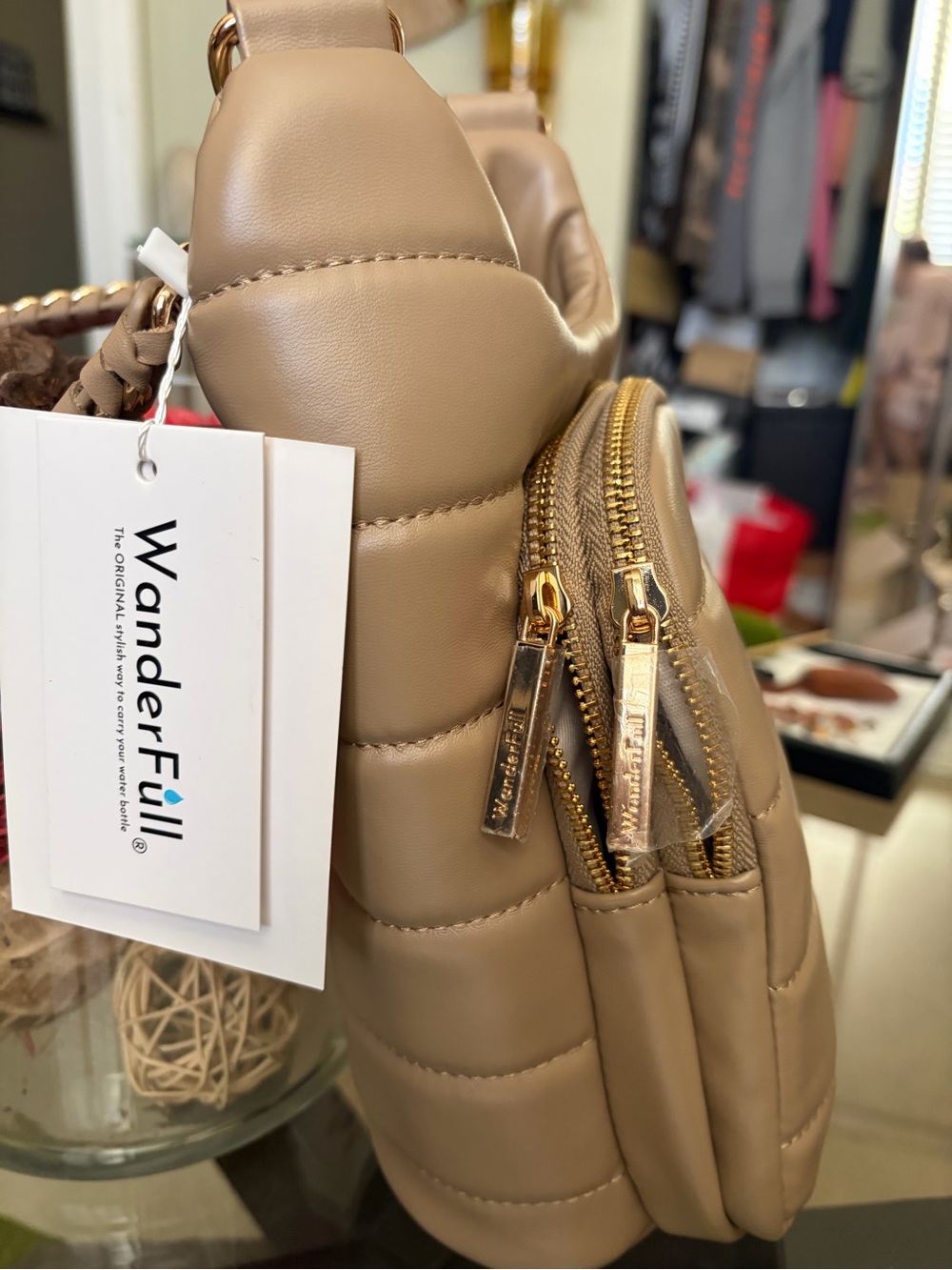 Wander Quilted Puffer Crossbody Bag - Taupe - Picture 3 of 8